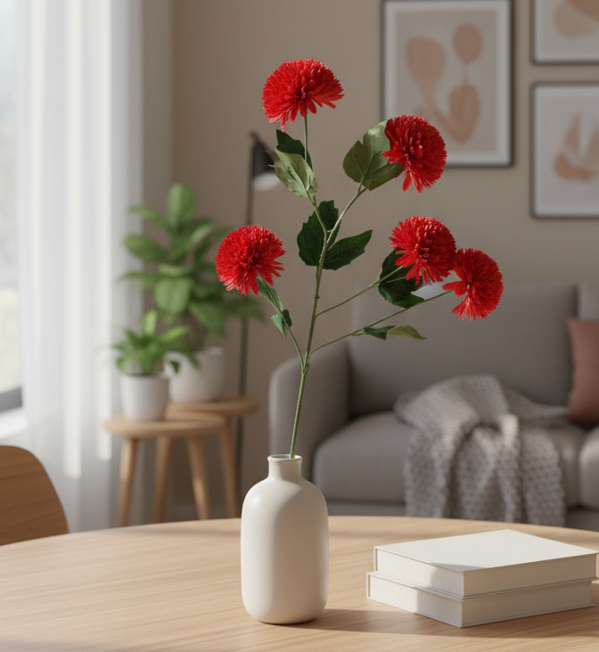 Artificial Dahlia Flower Stick – 5 Bloom Stem in 4 Vibrant Colors