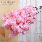 Pink artificial cherry blossom flower branch with text indicating size and color.