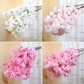 Four different views of pink and white artificial cherry blossom branches against a neutral background.