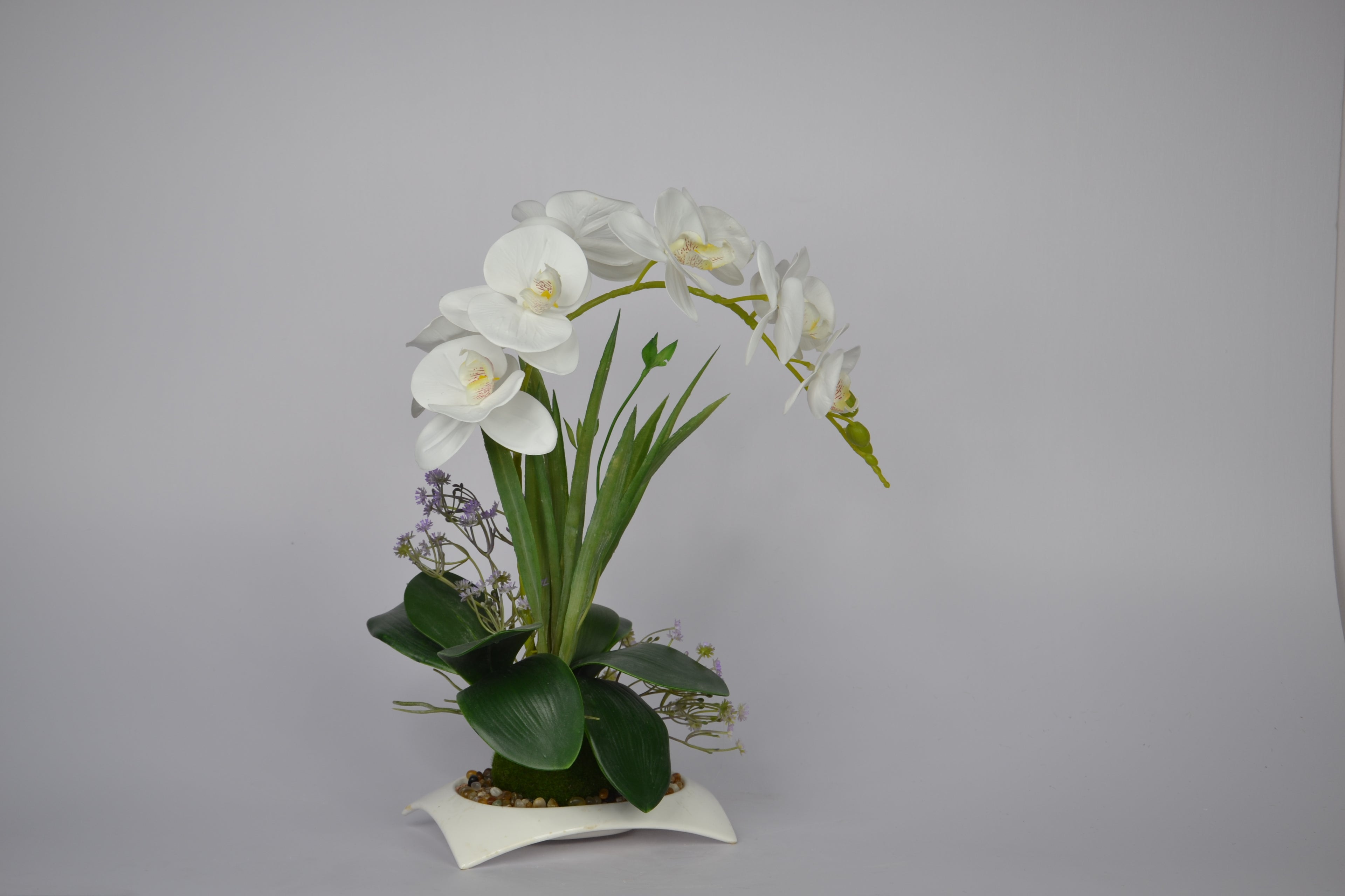 Realistic faux white orchid flowers for modern home or office décor