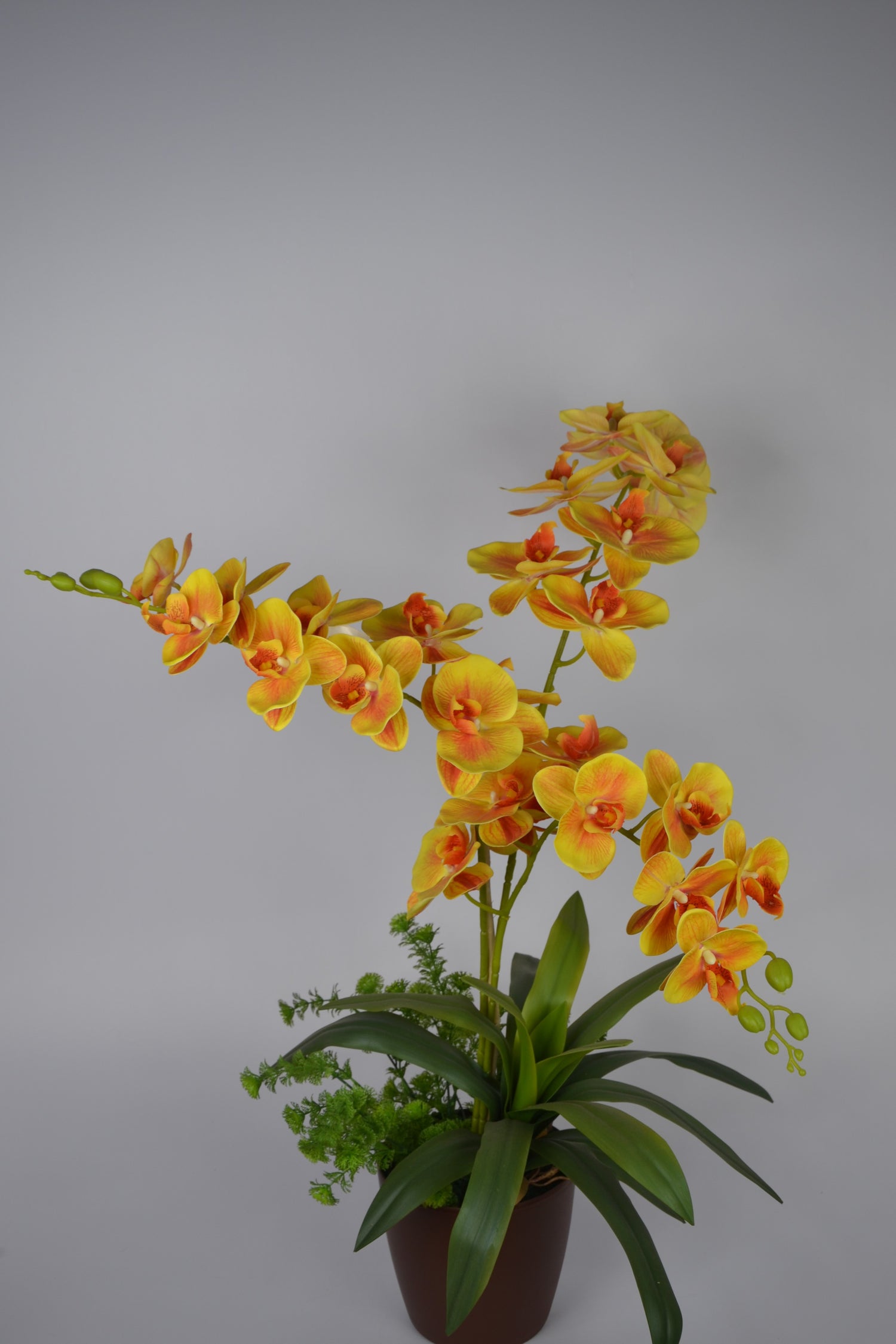 Lifelike yellow orchid floral arrangement – 2 ft height, perfect for tabletops or corners