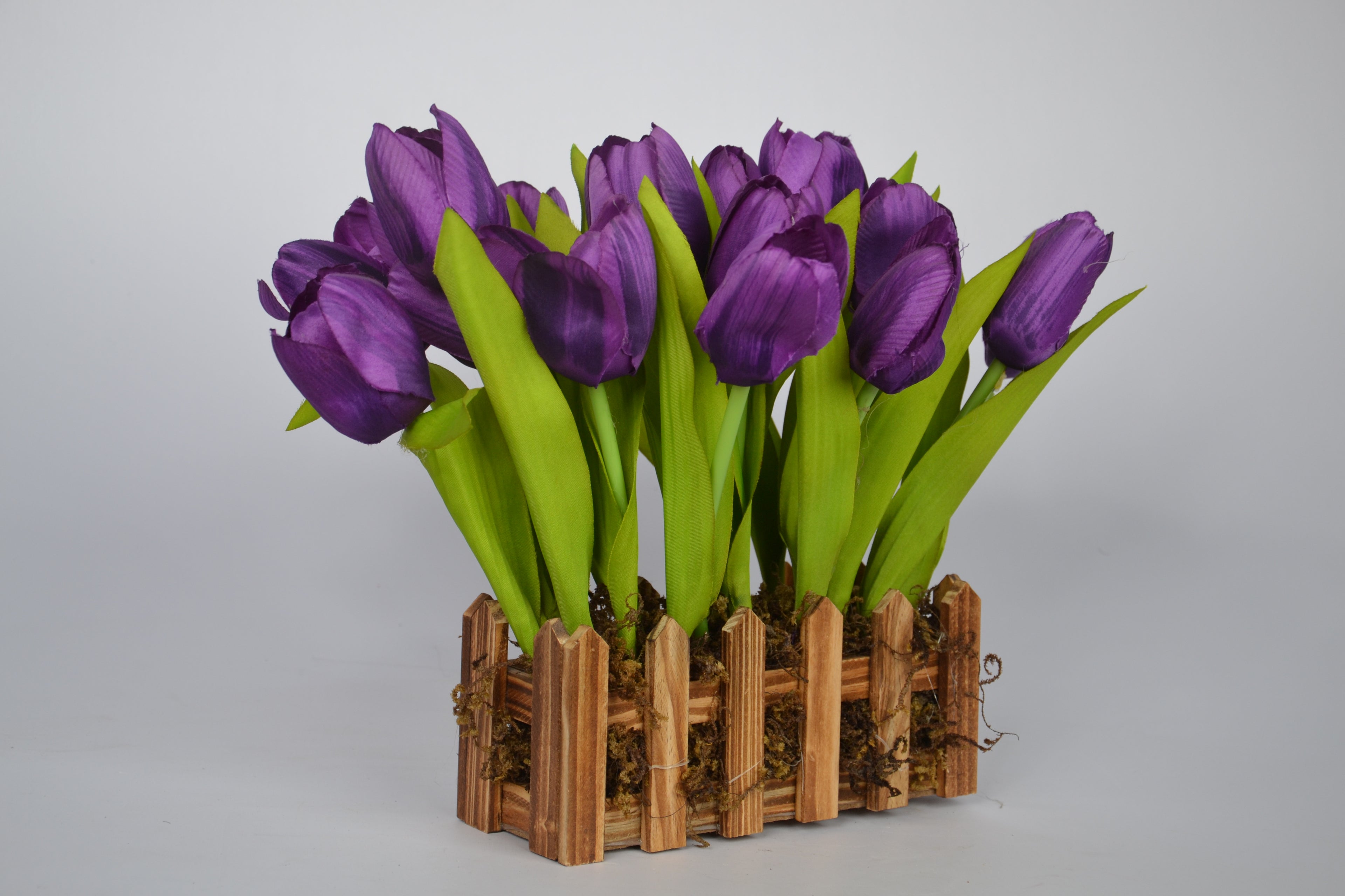 LuxiPlant artificial purple tulips in a small elegant planter for home or office