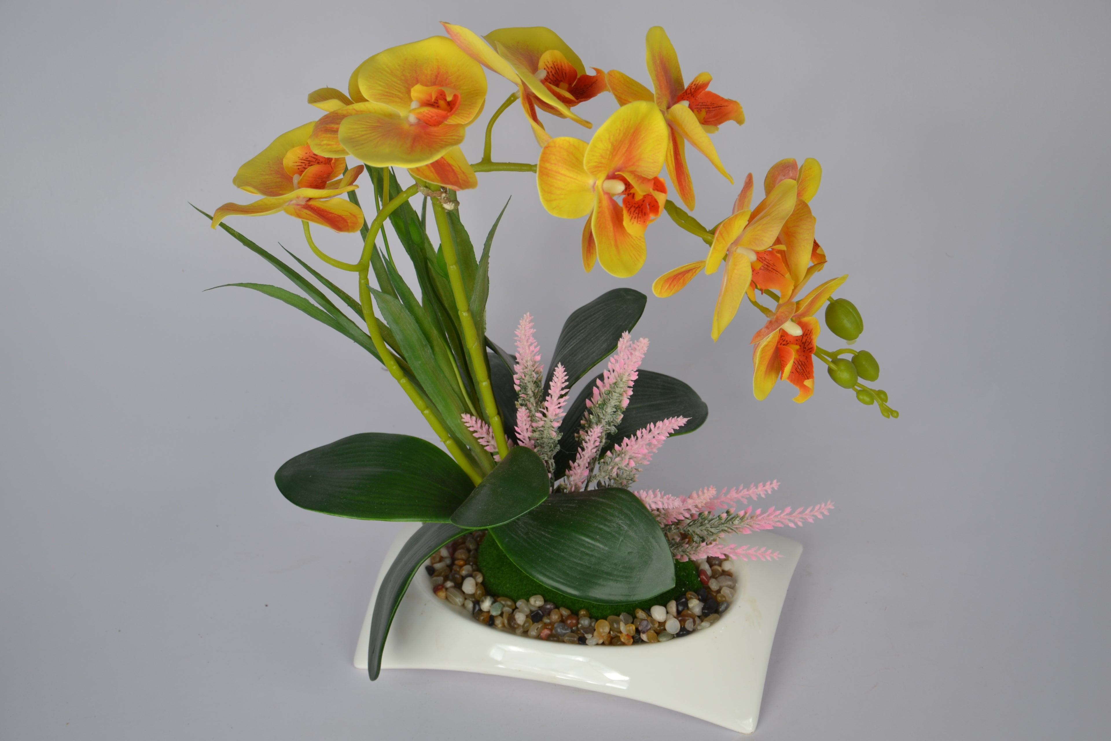 LuxiPlant artificial yellow orchid in ceramic planter for modern interiors