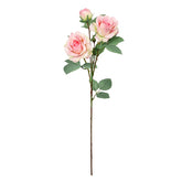 Artificial flower stem with pink roses on a white background