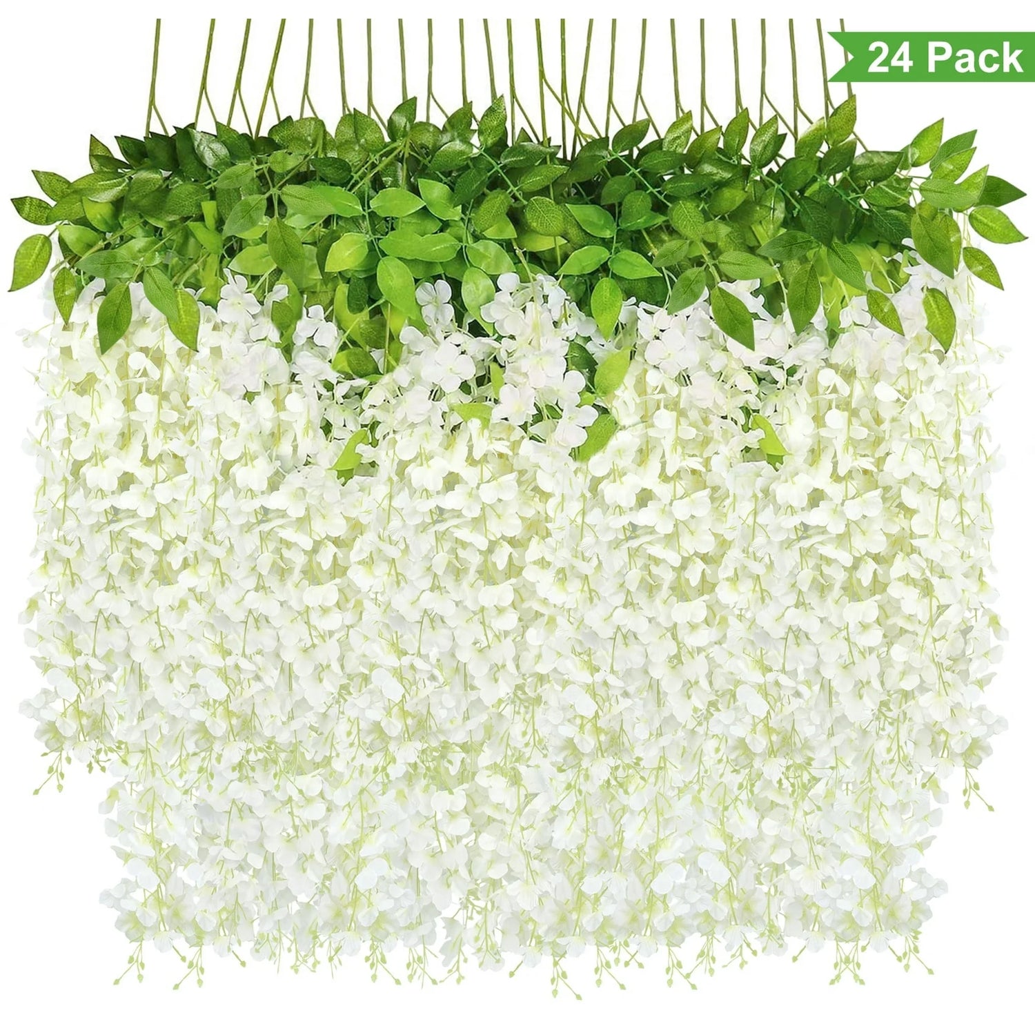 Scidweet 24 Pcs Artificial Wisteria Flowers – White Faux Hanging Vines for Wedding, Home, Garden &amp; Event