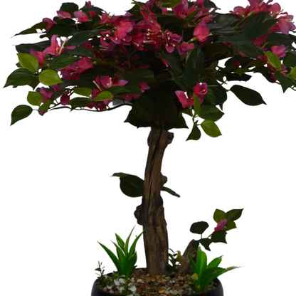 2 Ft Artificial Bougainvillea Bonsai – Mini Faux Flowering Tree with Bright Pink Blooms &amp; Decorative Pot for Home &amp; Office Décor