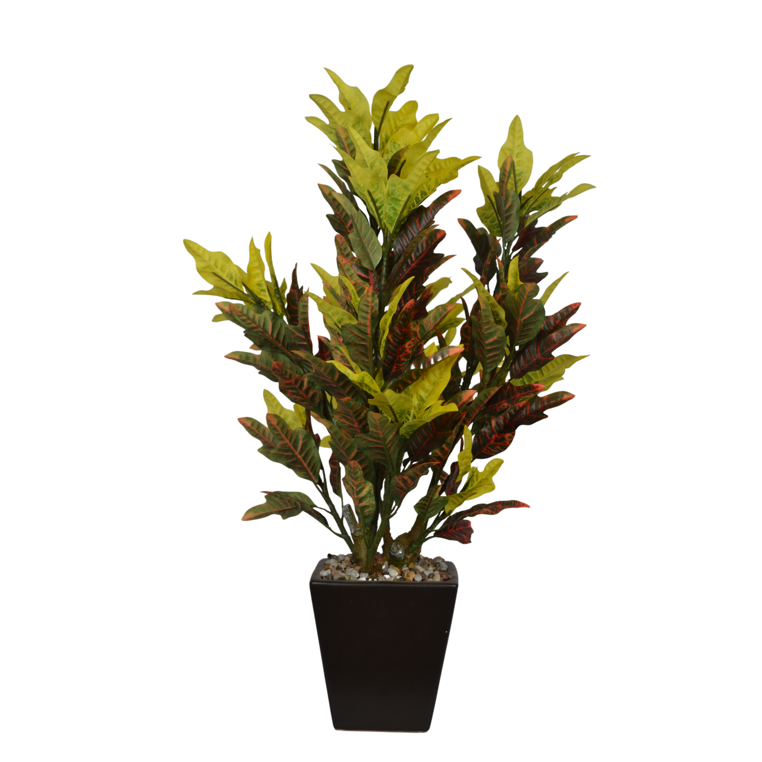 Lifelike artificial Croton plant with yellow-green leaves for modern interiors