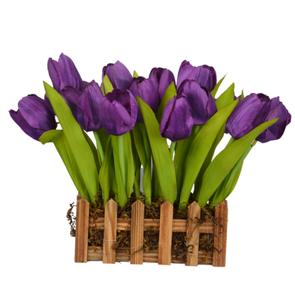 Realistic 10&quot; purple tulip arrangement – perfect for shelf or desk display