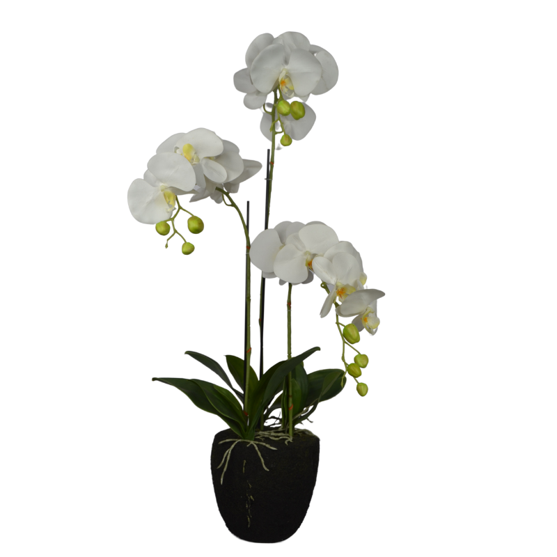 LuxiPlant artificial white orchids with lifelike petals and green stems