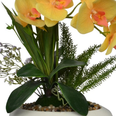 1 Ft Artificial Yellow Orchid Potted Plant – Bright Faux Blooms with Decorative Pot for Home, Office &amp; Tabletop Décor