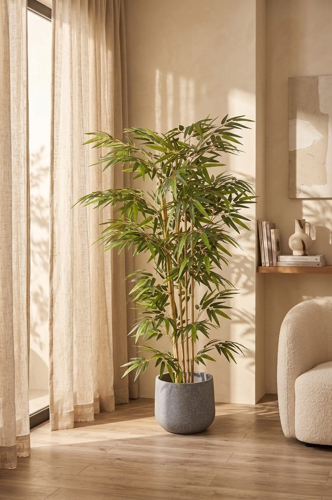 4 Ft Bamboo Tree Artificial , Artificial Bamboo Tree With Real Trunk and Lifelike Leaves, Faux Bamboo Plants for Home Decor Indoor, 1 Pack