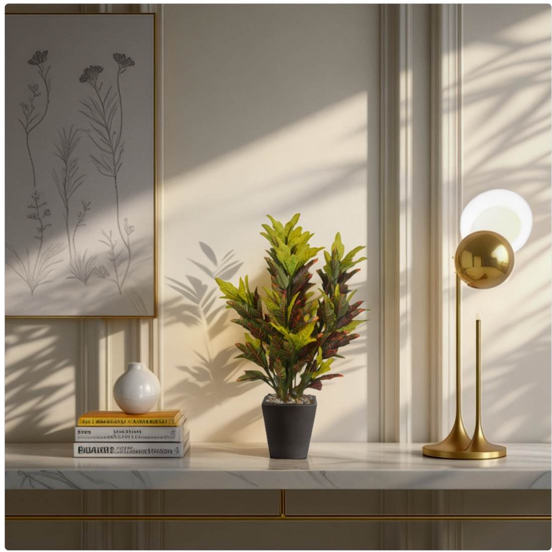 Artificial Yellow Croton Plant with vibrant leaves in decorative pot – LuxiPlant

