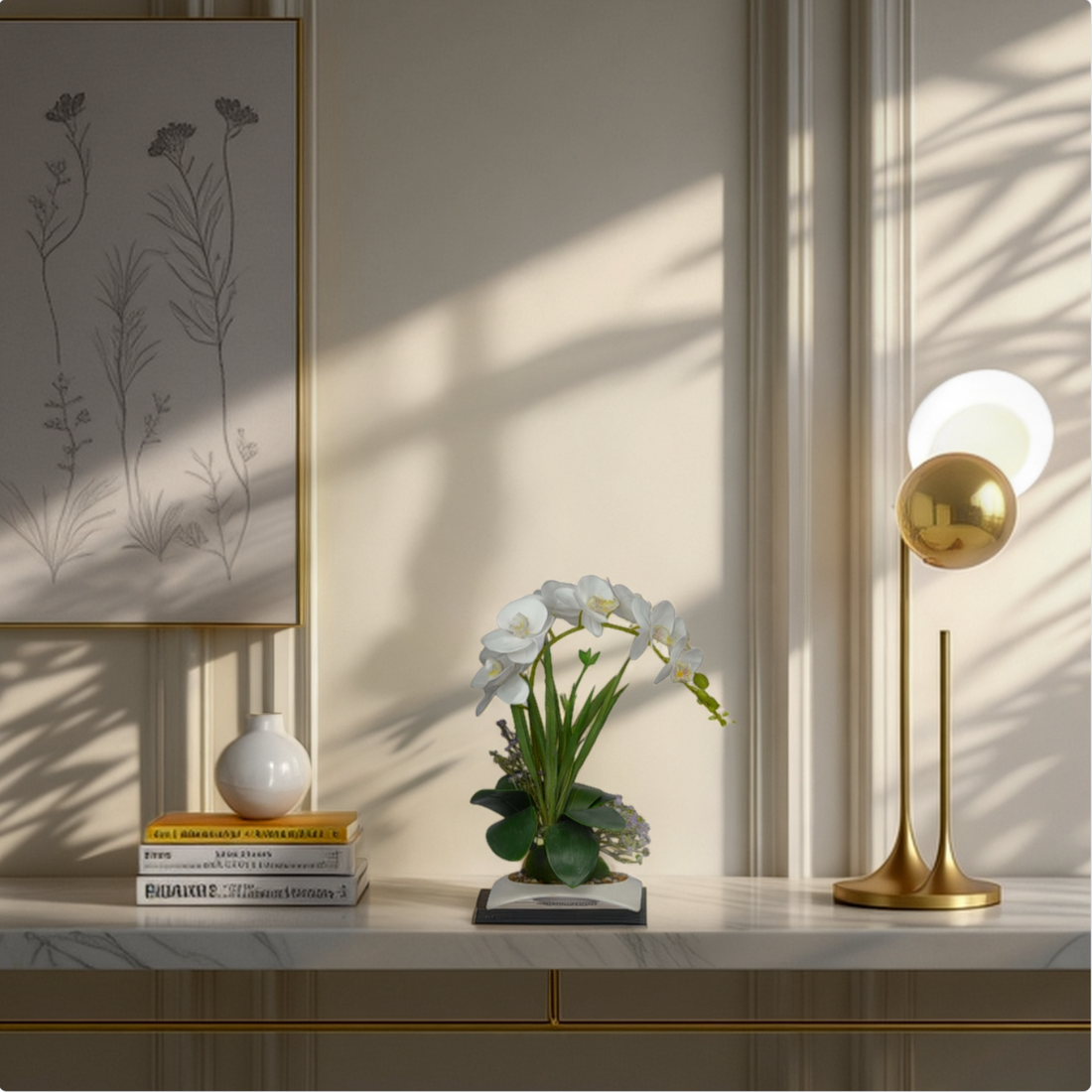Elegant artificial white orchid arrangement in decorative planter – LuxiPlant