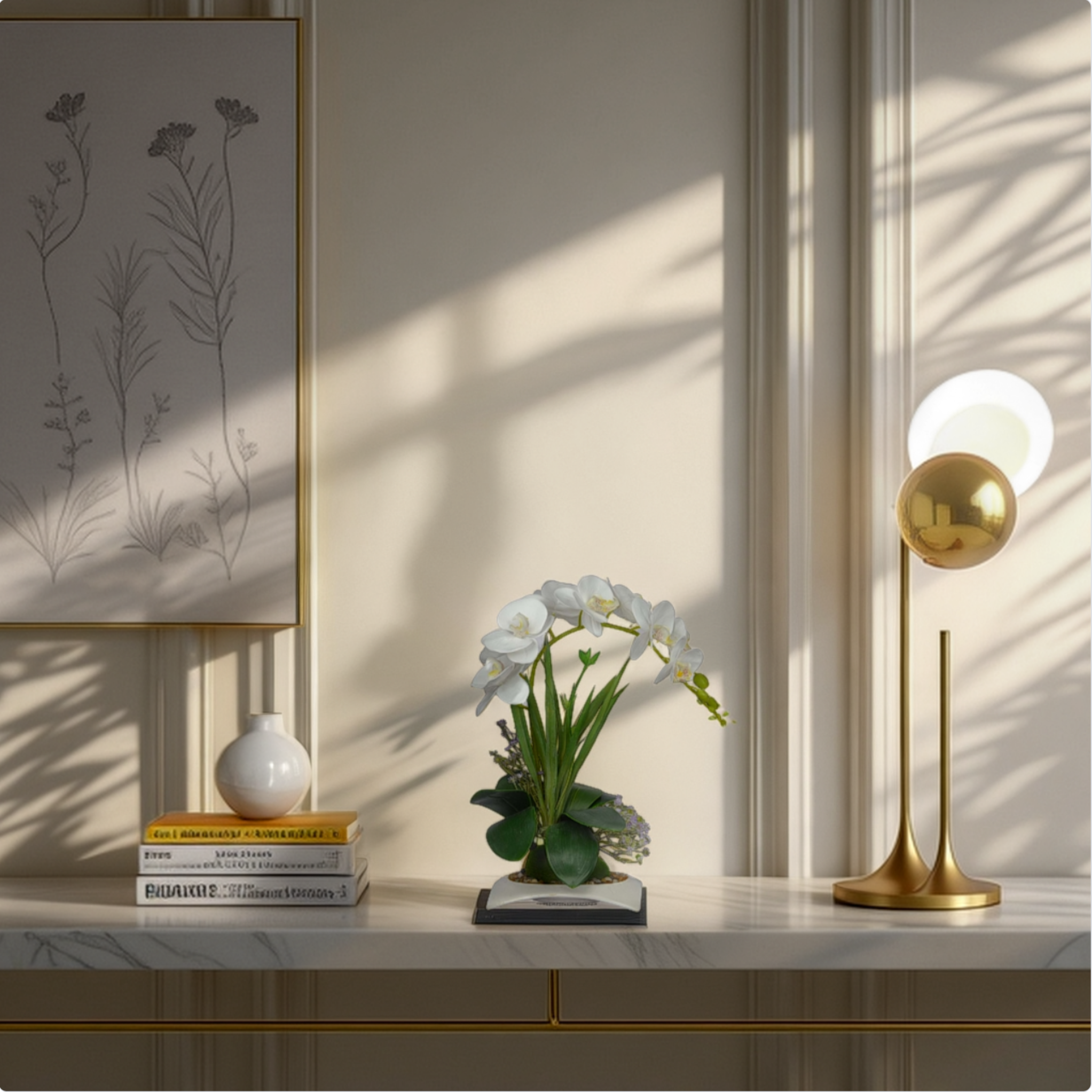 Elegant artificial white orchid arrangement in decorative planter – LuxiPlant