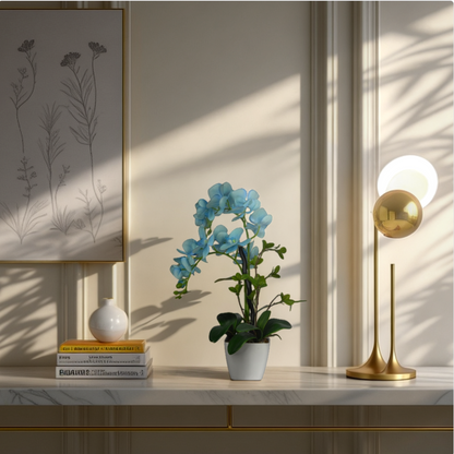 2 Ft Artificial Orchid Arrangement – Elegant Sky Blue Faux Blooms with Decorative Pot for Home, Office &amp; Indoor Décor