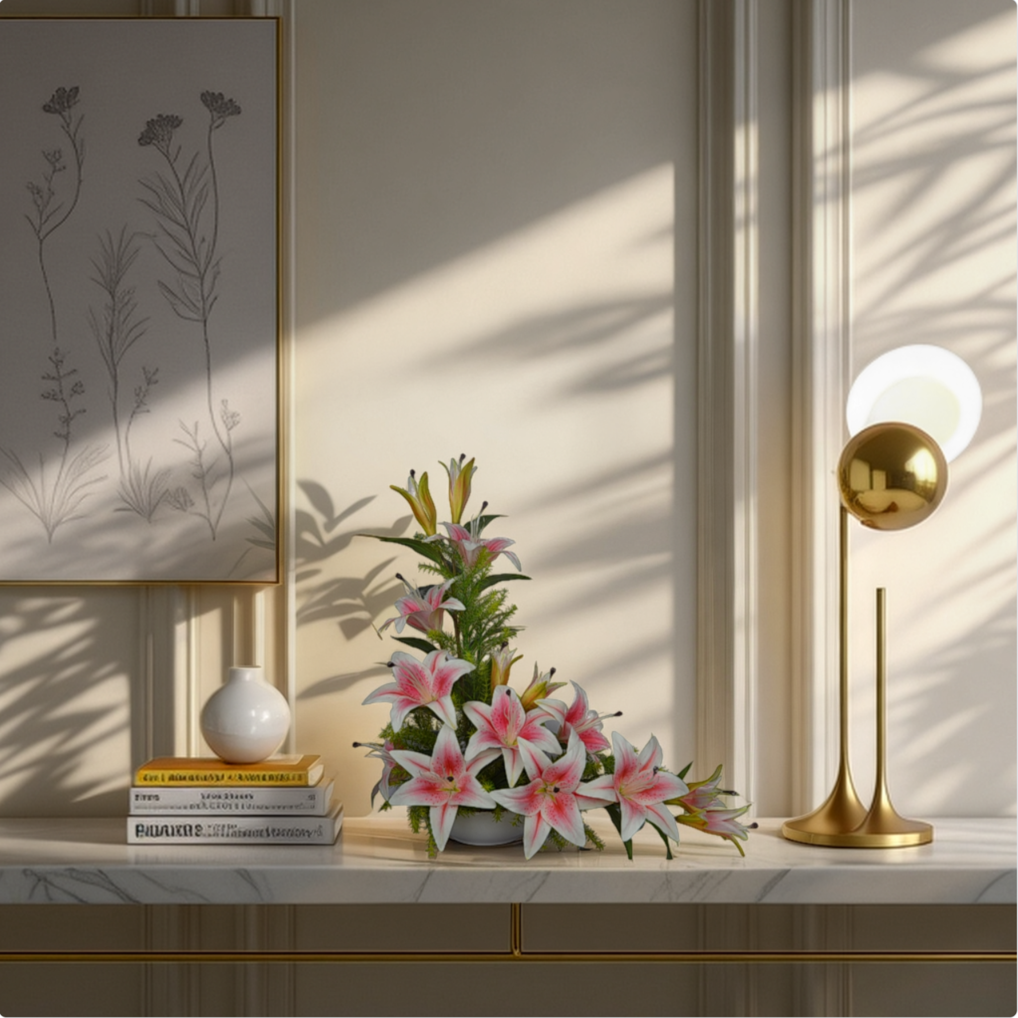 Artificial pink tiger lily arrangement in stylish decorative pot – LuxiPlant