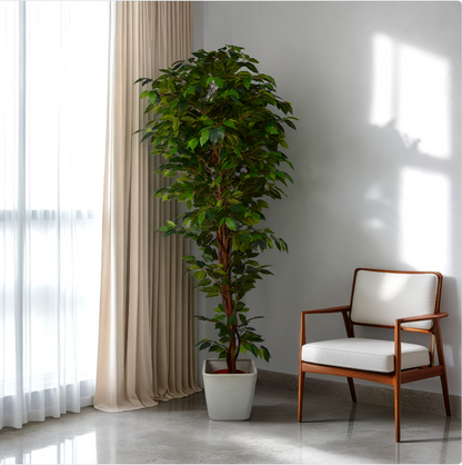 6 Ft Artificial Ficus Plant – Tall Faux Indoor Tree with Lush Green Leaves &amp; Realistic Trunk for Home, Office &amp; Large Space Décor