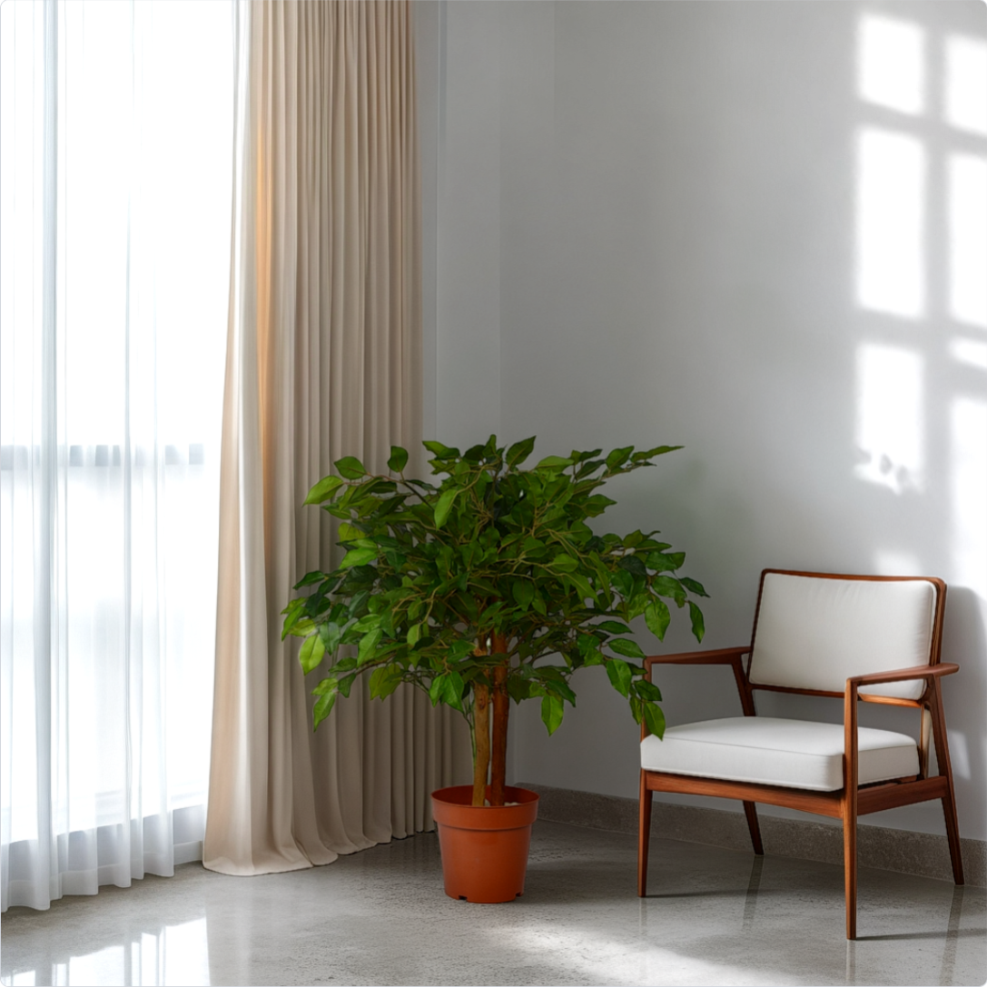 3 Ft Artificial Ficus Plant – Realistic Faux Greenery with Natural Leaves for Indoor Home, Office &amp; Tabletop Décor