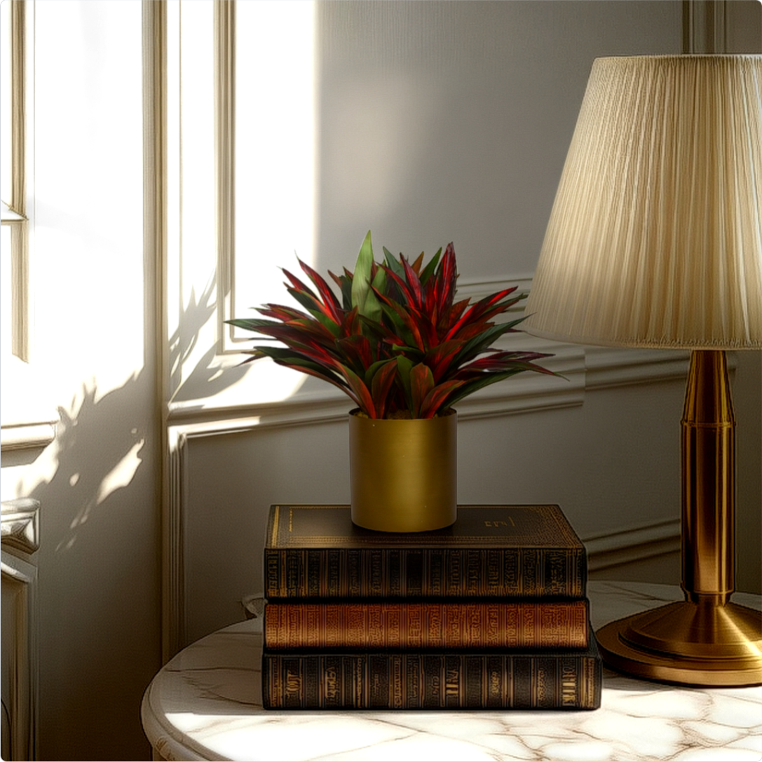 2 Ft Artificial Dracaena Plant – Compact Faux Greenery with Red-Edged Leaves in Decorative Golden Pot for Home &amp; Office Décor