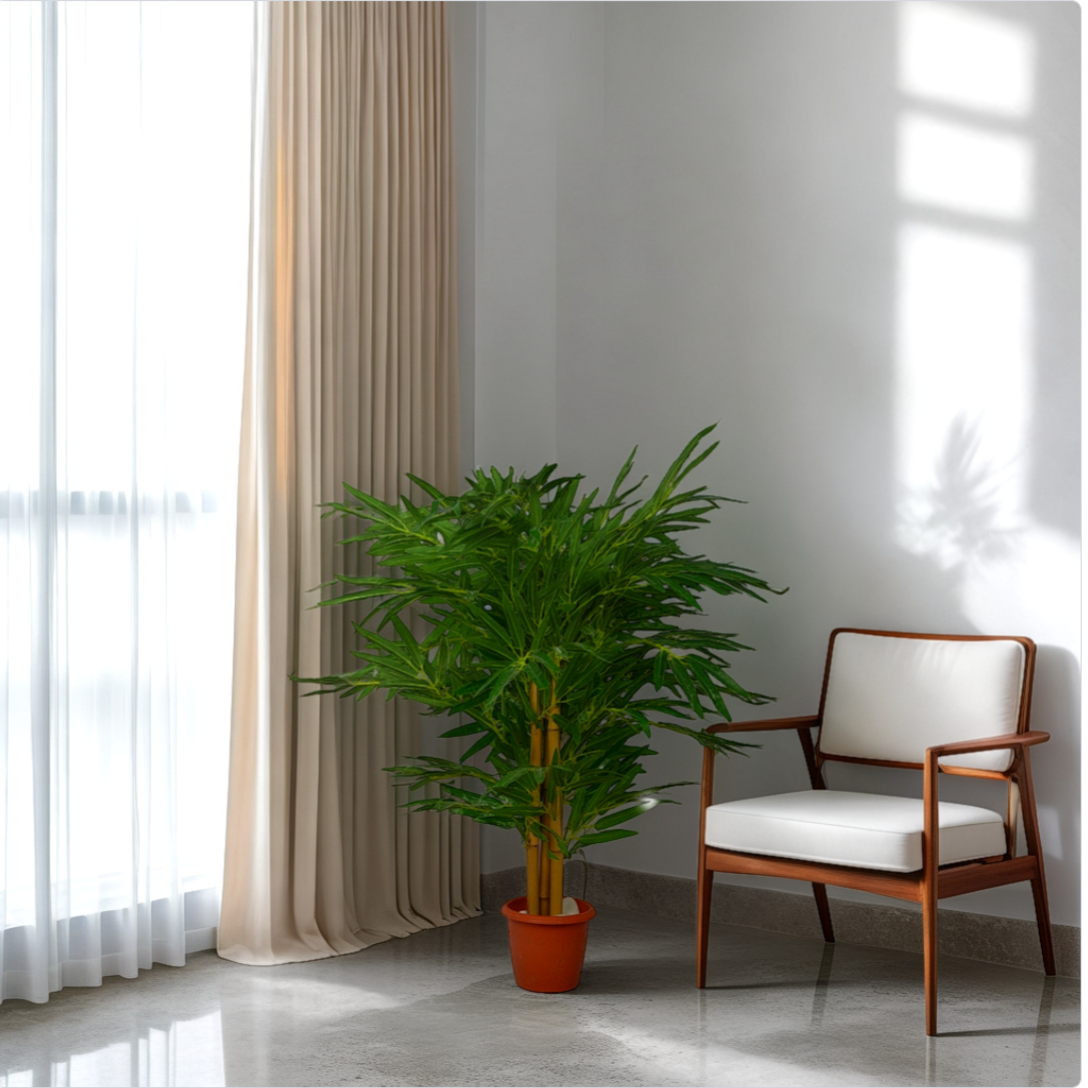 3 Ft Artificial Bamboo Plant – Compact Faux Greenery with Realistic Leaves for Indoor Home, Office &amp; Shelf Décor