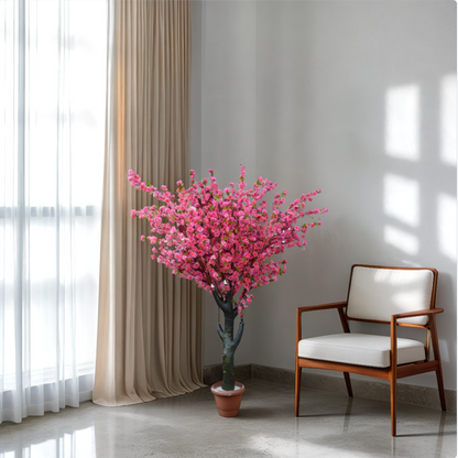 4 Ft Artificial Cherry Blossom Plant – Elegant Faux Flowering Tree with Soft Pink Blooms for Indoor Home, Office &amp; Event Décor