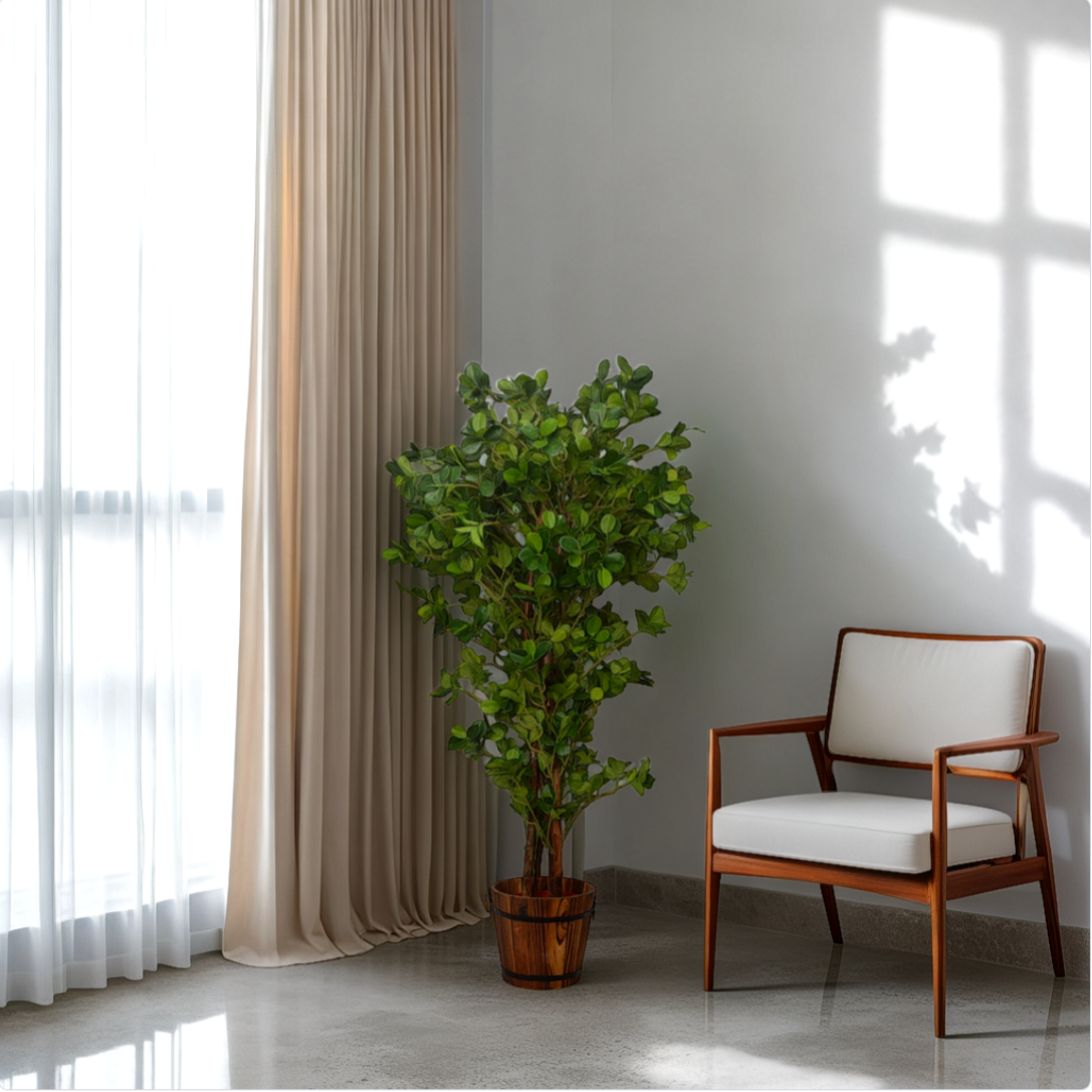 4 Ft Artificial Ficus Plant – Lifelike Faux Indoor Tree with Full Green Foliage for Home, Office &amp; Living Space Décor