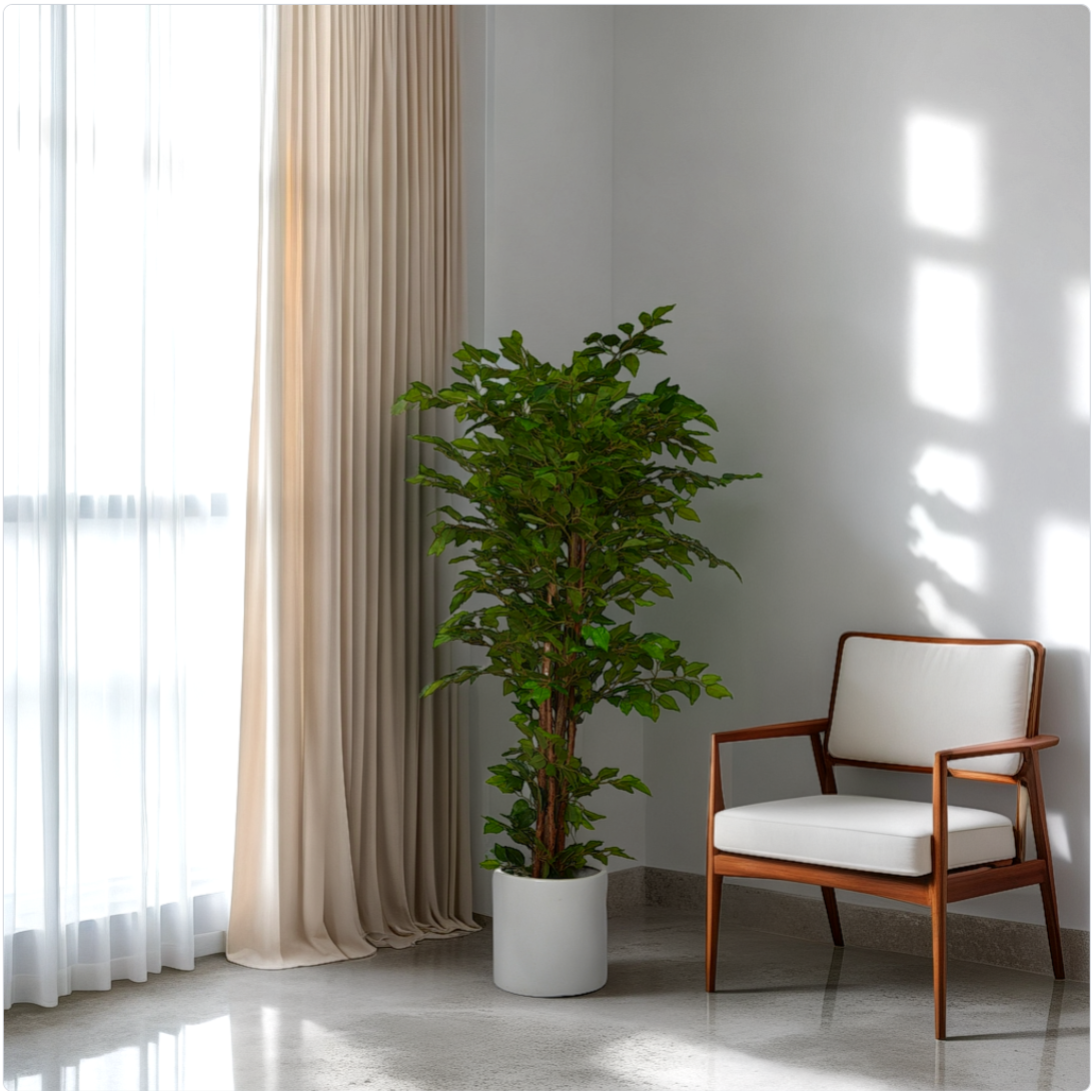 4 Ft Artificial Ficus Plant – Classic Faux Indoor Tree with Lush Green Leaves for Home, Office &amp; Corner Décor