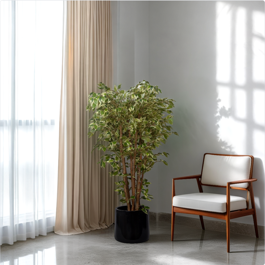 5 Ft Artificial Ficus Plant – Tall Lifelike Faux Tree with Dense Green Leaves for Indoor Home, Office &amp; Corner Décor