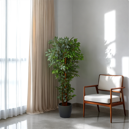5 Ft Artificial Ficus Plant – Realistic Faux Indoor Tree with Natural Green Leaves for Home, Office &amp; Living Room Décor
