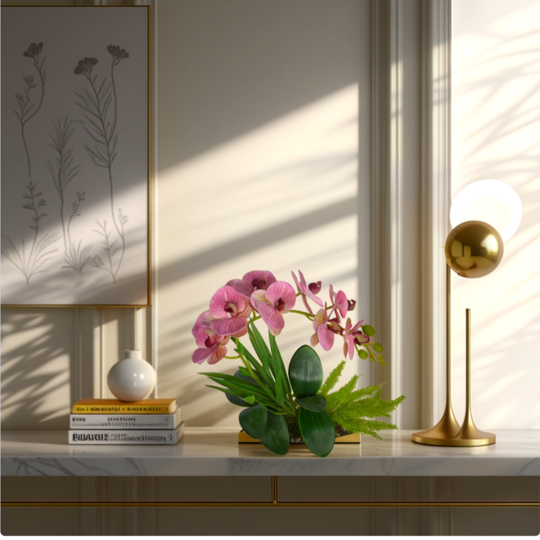 1 Ft Artificial Orchid Arrangement – Soft Pink Faux Blooms with Decorative Pot for Home, Office &amp; Tabletop Décor
