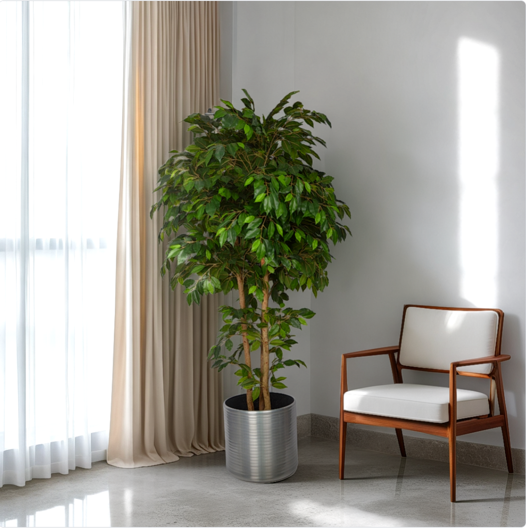 5 Ft Artificial Ficus Plant – Tall Faux Indoor Tree with Realistic Trunk &amp; Dense Green Leaves for Home, Office &amp; Living Room Décor