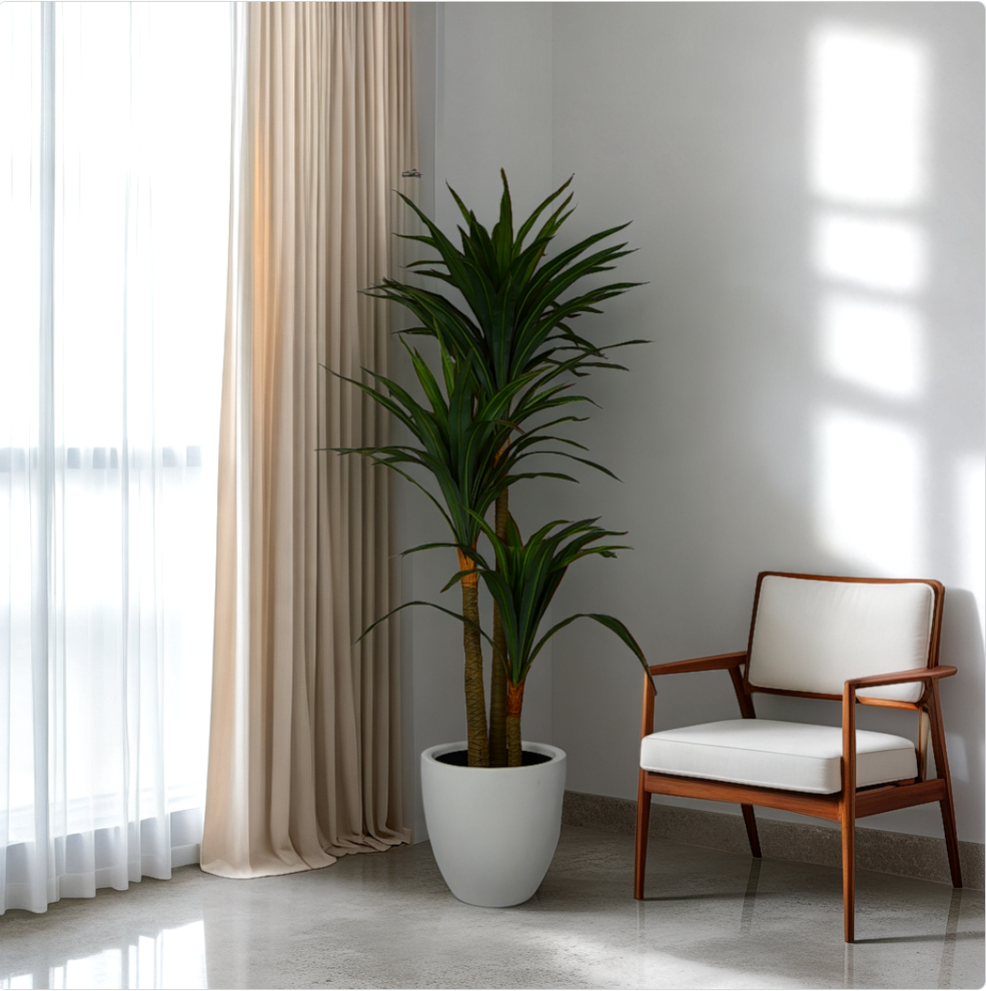 6 Ft Artificial Dracaena Plant – Tall Faux Indoor Tree with Realistic Variegated Leaves for Home, Office &amp; Corner Décor