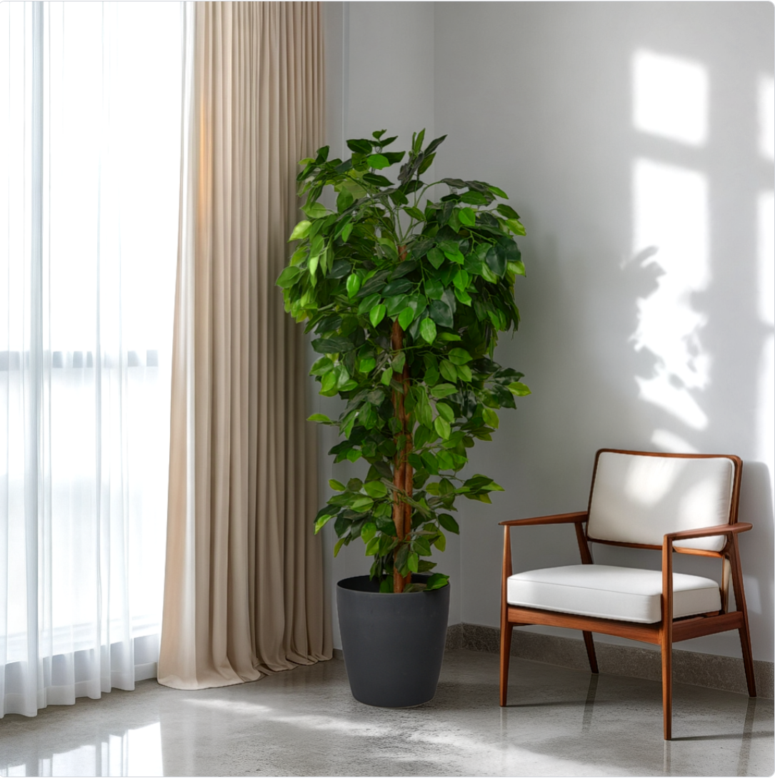 4 Ft Artificial Ficus Plant – Realistic Faux Tree with Lush Green Leaves &amp; Natural Trunk for Indoor Home, Office &amp; Corner Décor