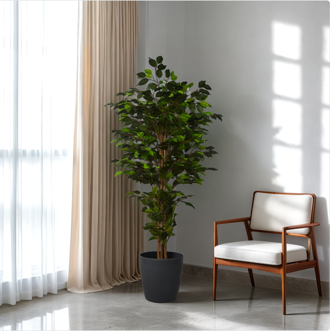 4 Ft Artificial Ficus Plant – Lifelike Faux Indoor Tree with Dense Green Leaves for Home, Office &amp; Corner Décor