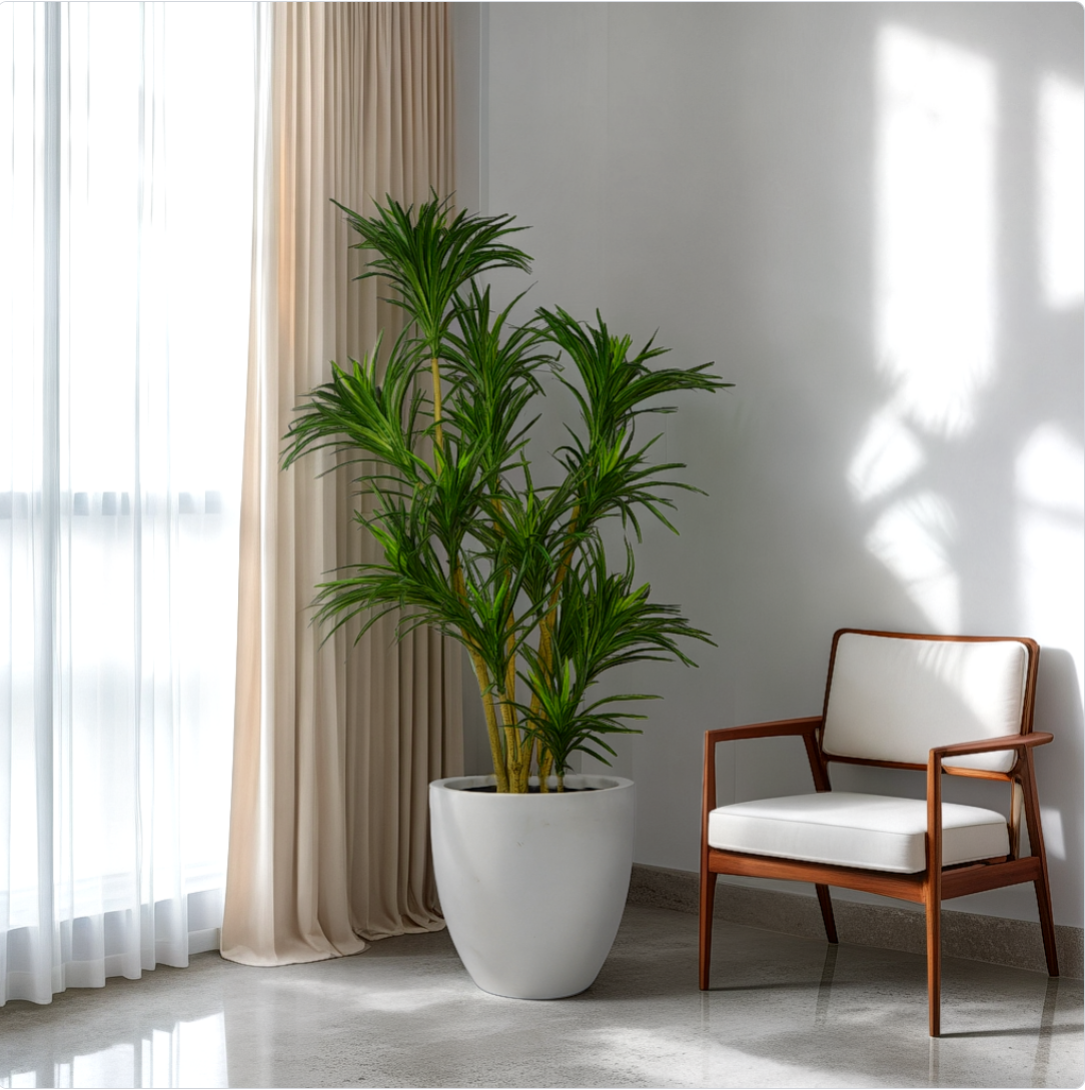 5 Ft Artificial Dracaena Plant – Realistic Tall Faux Plant with Variegated Green Leaves for Indoor Home, Office &amp; Living Room Décor