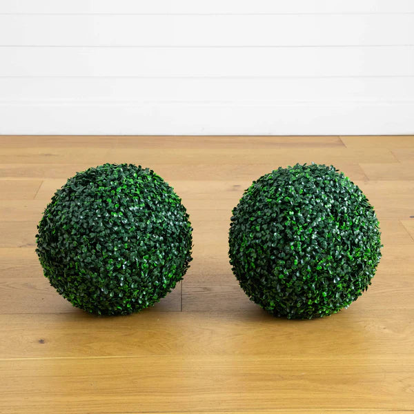 10&quot; UV Resistant Artificial Boxwood Balls (Set of 2) – Indoor/Outdoor Faux Greenery Spheres for Garden, Porch &amp; Home