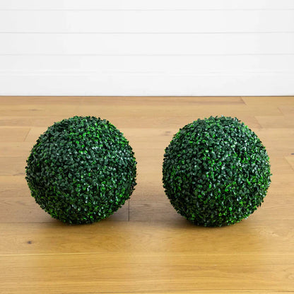 10&quot; UV Resistant Artificial Boxwood Balls (Set of 2) – Indoor/Outdoor Faux Greenery Spheres for Garden, Porch &amp; Home