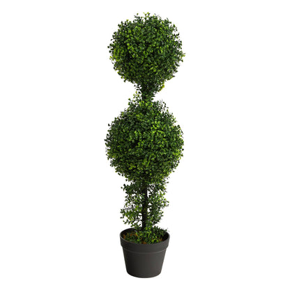 3 Ft Artificial Boxwood Double Ball Topiary – UV-Resistant Faux Tree with Decorative Pot for Indoor &amp; Outdoor