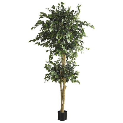 6 Ft Artificial Double Ball Ficus Silk Tree – Faux Indoor Plant with Natural Trunk &amp; Lush Green Foliage in Pot