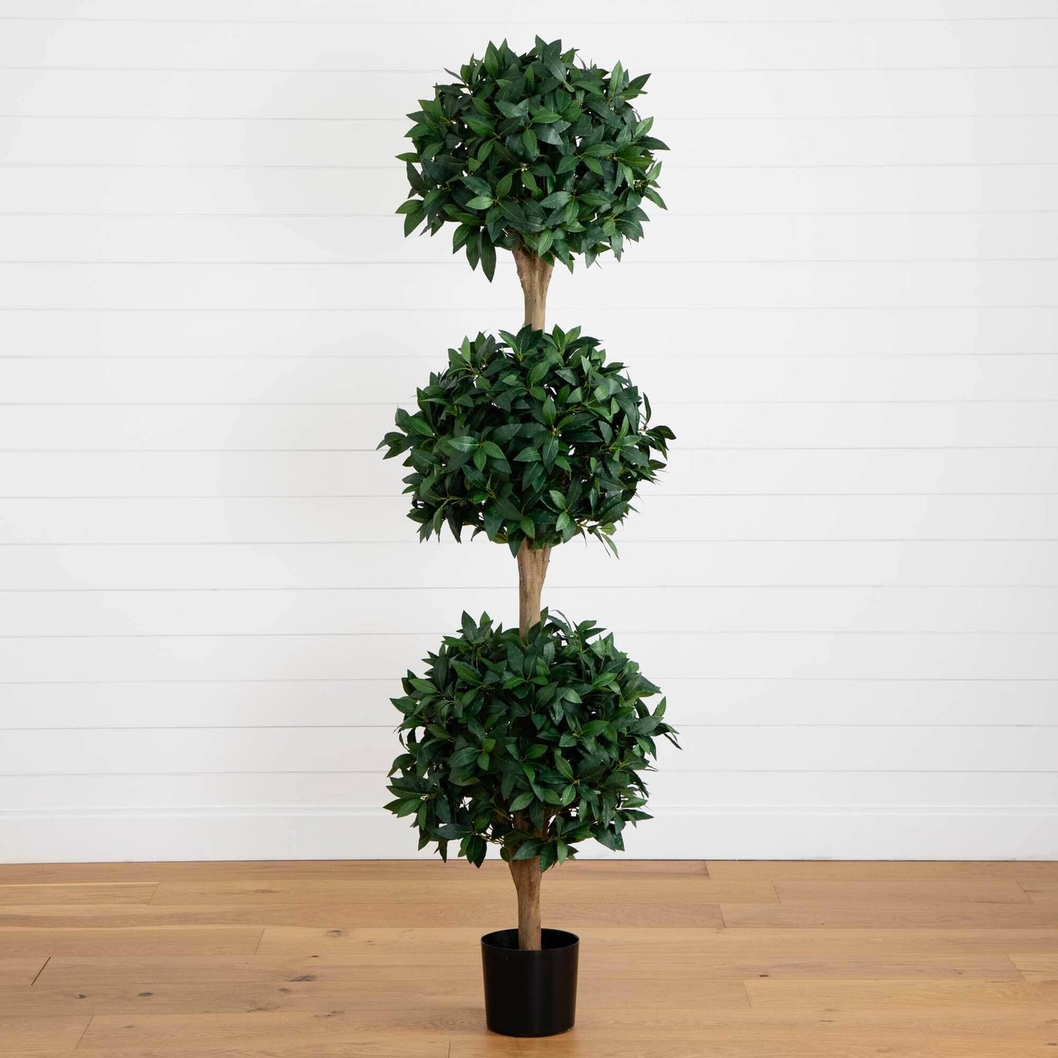 5 Ft Artificial Sweet Bay Triple Ball Topiary Tree – Faux Indoor/Outdoor Decorative Potted Plant