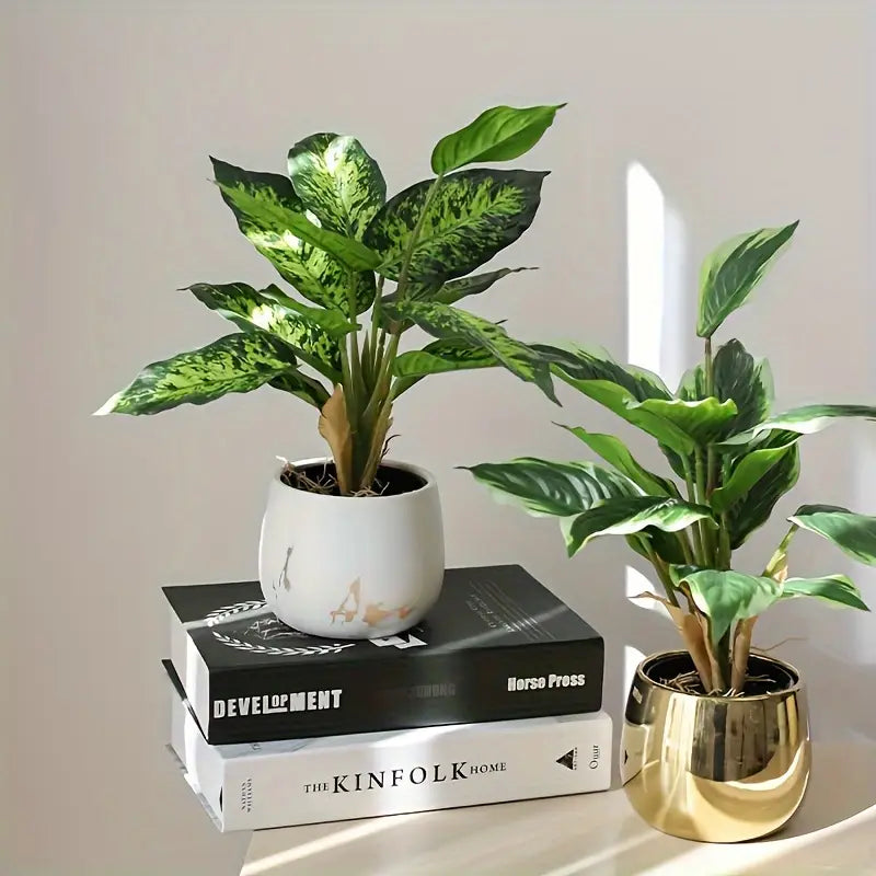 2 Ft  Bundle of Lifelike Artificial Green Plant Bonsai Decorations - Versatile Faux Evergreen Trees in Light Blue &amp; Beige Pots for Indoor Living Room and Outdoor Garden Display, No Maintenance Required, Artificial Plants for Home Decor – perfect for modern home decor