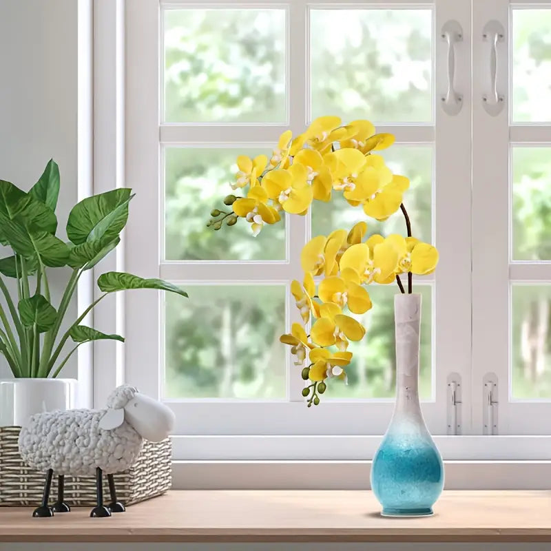 Yellow Artificial Orchid – Lifelike Faux Floral Stem for Home, Office &amp; Event Decor