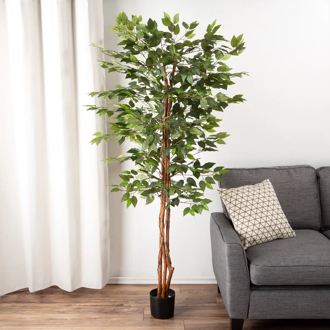7ft Artificial Ficus Tree with realistic fabric leaves and a sturdy wood trunk