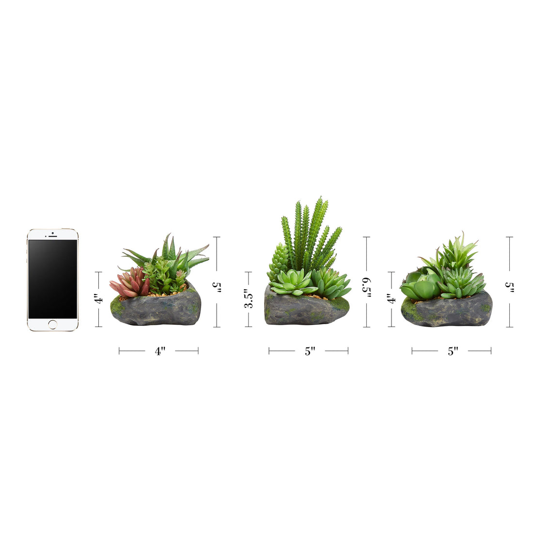 Artificial Succulent Plant Arrangements (Set of 3) – Assorted Faux Greenery in Varying Sizes for Modern Home &amp; Office
