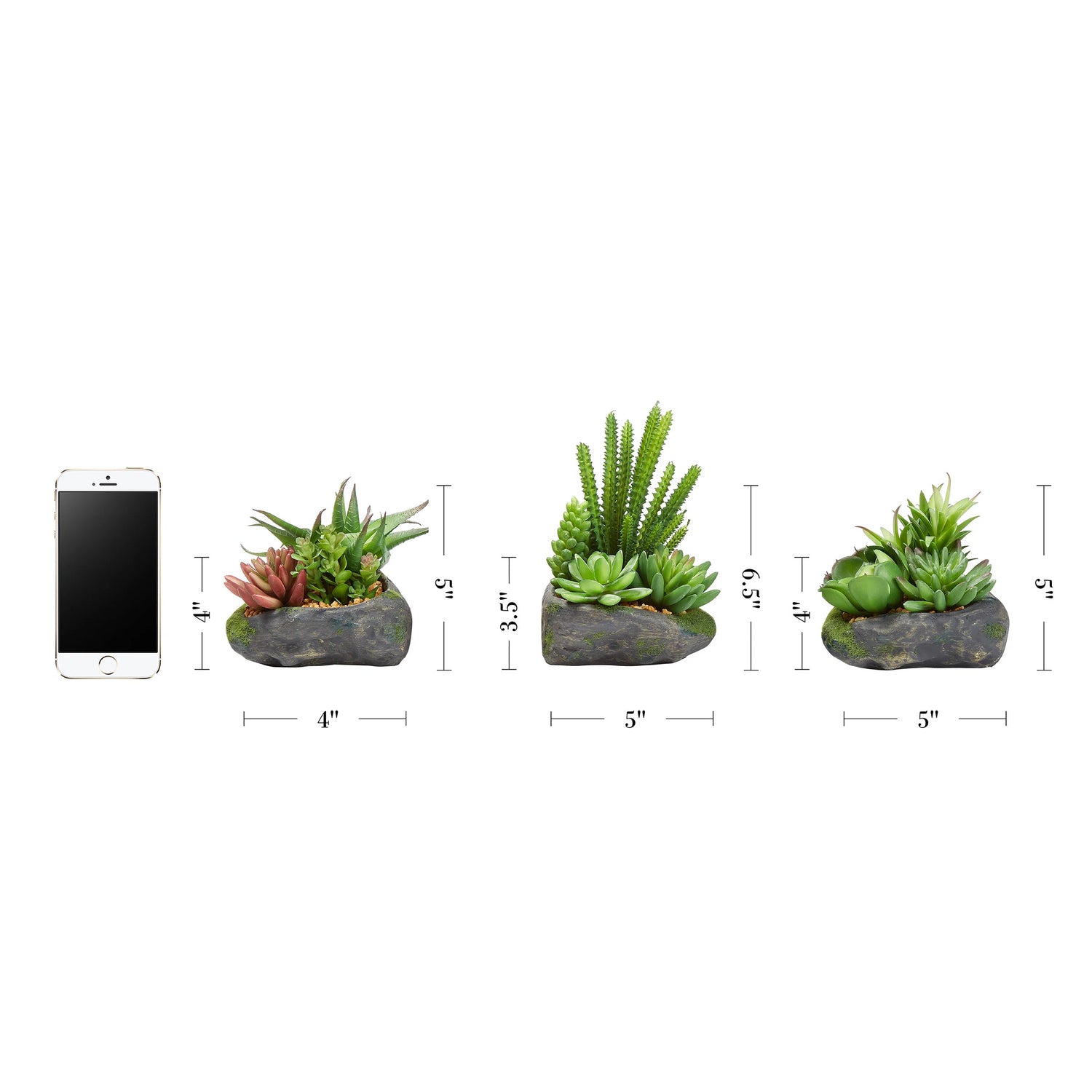 Artificial Succulent Plant Arrangements (Set of 3) – Assorted Faux Greenery in Varying Sizes for Modern Home &amp; Office