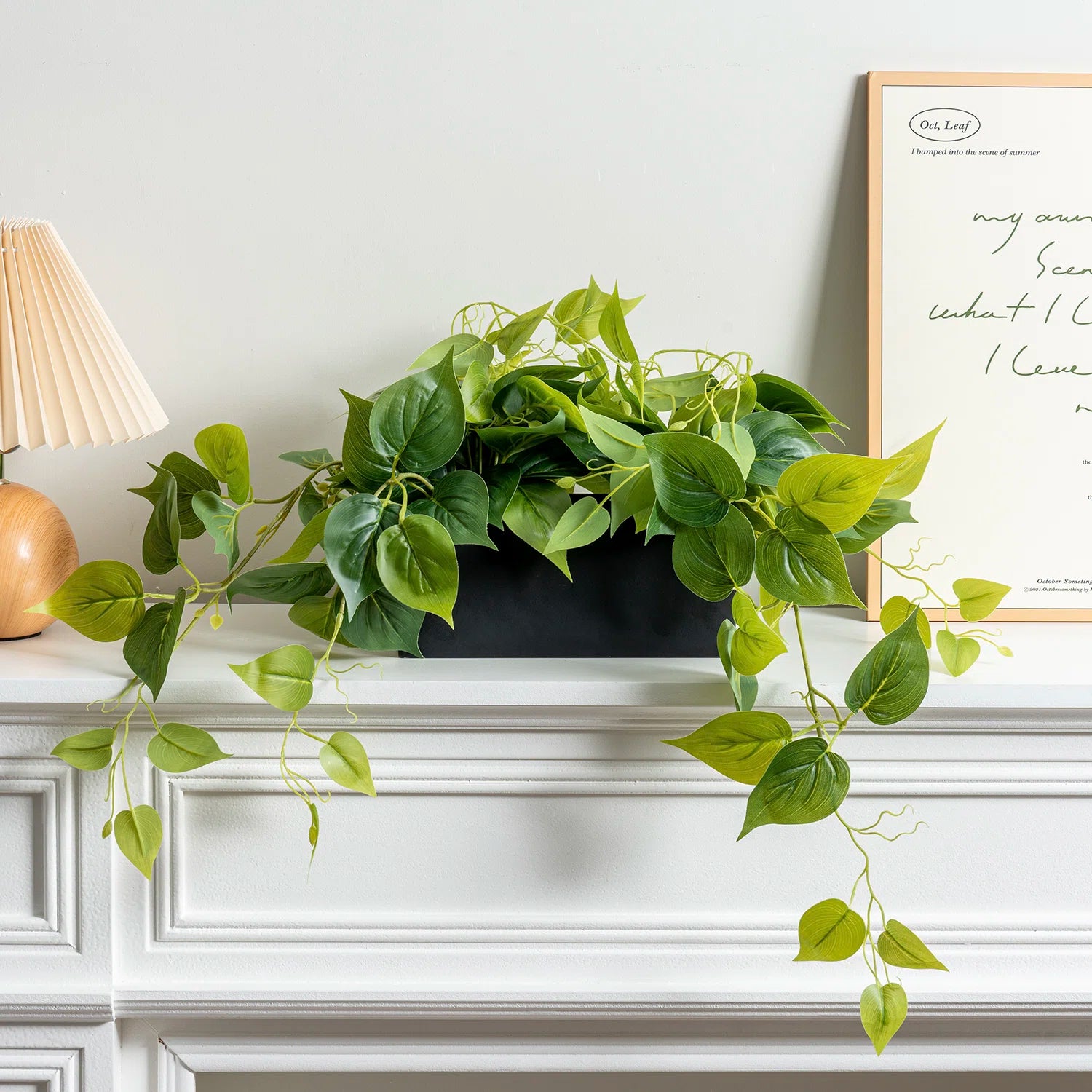 2.5 Ft Faux Vine Greenery Plant with Black Pot – Lifelike Trailing Leaves for Shelf, Mantel &amp; Wall