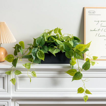 2.5 Ft Faux Vine Greenery Plant with Black Pot – Lifelike Trailing Leaves for Shelf, Mantel &amp; Wall