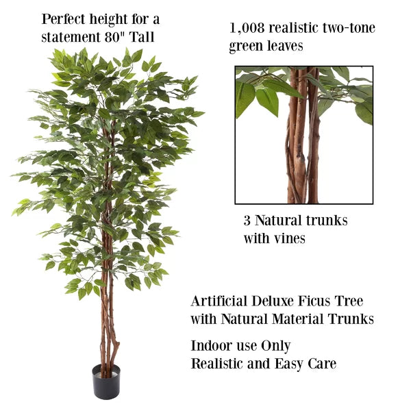 Lifelike faux Ficus tree featuring lush green foliage