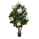 Lifelike 3 Ft artificial Hydrangea tree with cream-colored blooming flowers
