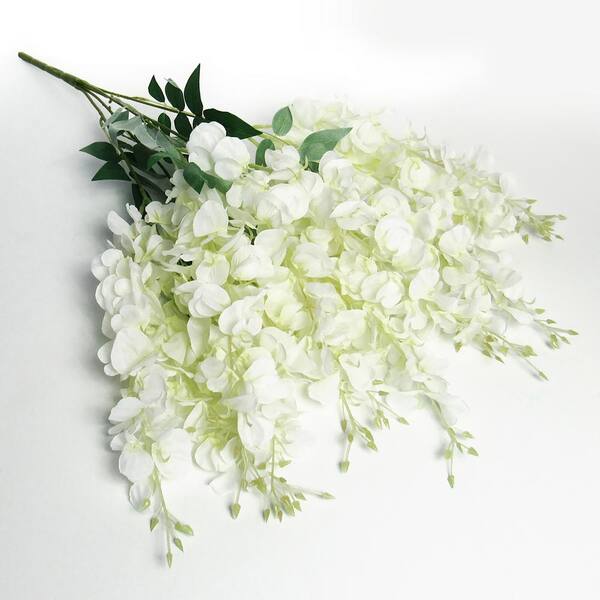 1.5 Ft Cream White Artificial Wisteria Flower Hanging Bush – Elegant Cascading Faux Floral Stems (Set of 2)
